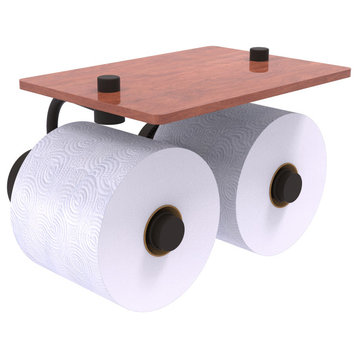 Dottingham 2 Roll Toilet Paper Holder with Wood Shelf, Oil Rubbed Bronze