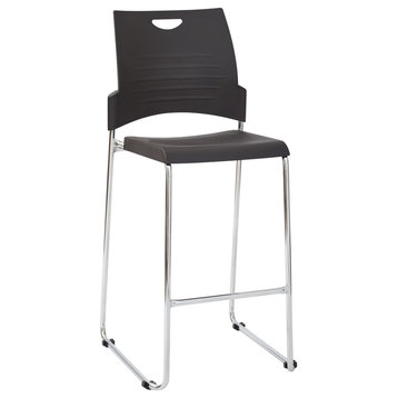 Tall Black Stacking Chair With Plastic Seat and Back With Chrome Frame, Set of 2