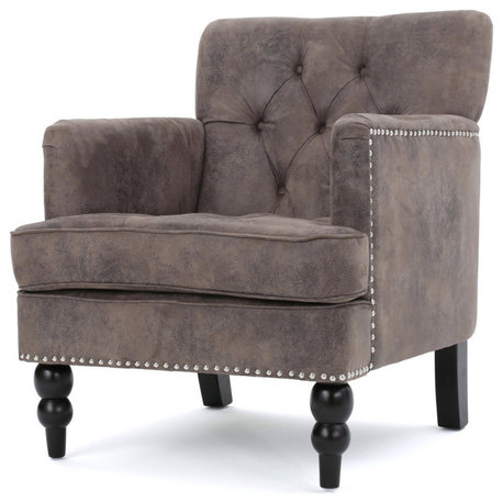 GDF Studio Madene Tufted Back Fabric/Microfiber Club Chair, Taupe Brown