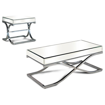 Furniture of America Xander Metal 2-Piece Coffee Table Set in Chrome
