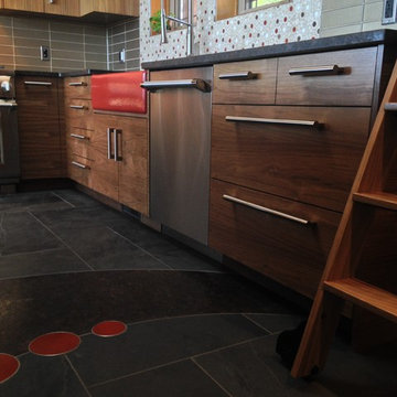 Red Accents in Kitchen; Jones Renovation