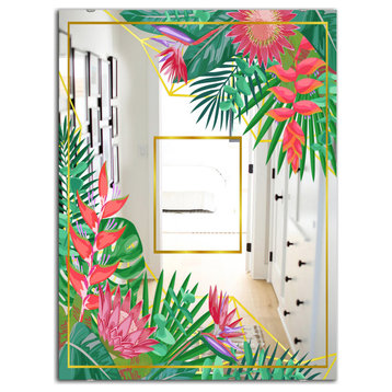 Designart Efflorescent Gold Pink 14 Cabin And Lodge Vanity Mirror, 24x32