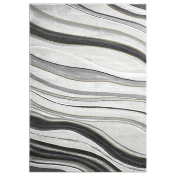 Abani Luna LUN120A Contemporary Grey Gold Line Art Area Rug, Grey, 5'3"x7'6"