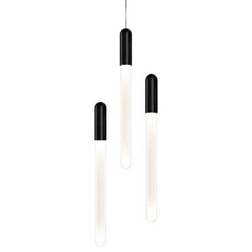 Drap Modern Long Minimalistic Hanging LED Chandelier, Black, 3 Lights