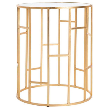 Natalie Mirror Top Accent Table Gold/White