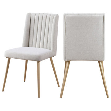 Eleanor Linen Fabric Upholstered Dining Chair (Set of 2), Cream
