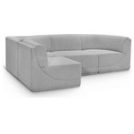 Meridian Furniture - Ollie Black Boucle Fabric L-Shaped Modular Sectional, Grey, 4-Piece: 2 Armless Chair, 2 Corner Chair - Meet the epitome of style and functionality with this Ollie boucle fabric living room sectional, part of the Ollie modular collection. A contemporary marvel, this sectional features chic and inviting rich grey boucle fabric upholstery, giving it a sumptuous texture that oozes elegance and luxury. Curved corners add to the visual look of the sectional while maximizing seating comfort while lounging, reading, or entertaining. Pair it with other items in the Ollie collection easily, thanks to an attachment latch underneath.