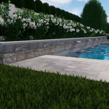 Modern Mediterranean Pool, Courtyard, Cabana, Fireplace - Toll Brothers
