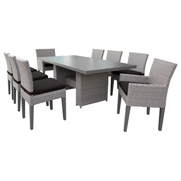 Florence Rectangular Patio Dining Table, 6 No Arm and 2 Arm Chairs, Black