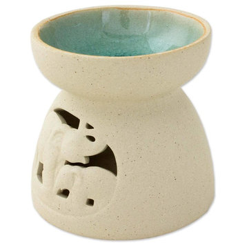 Mother and Child Elephant Ceramic Oil Warmer, Thailand