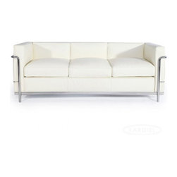 Le Corbusier LC2 Style Sofa Italian Leather Ivory - Sofas