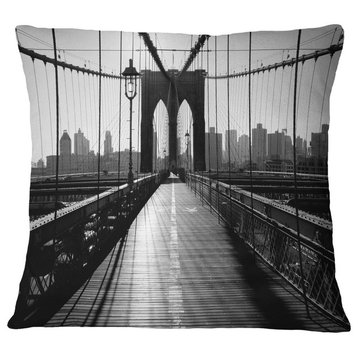 Dark Brooklyn Bridge Cityscape Photo Throw Pillow, 18"x18"