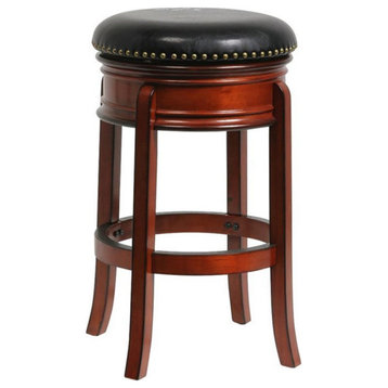 Bowery Hill 30" Contemporary Wood Swivel Bar Stool in Black/Brandy Brown