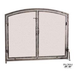 Old World Arched Door Screen in Forged Iron - Fireplace Accessories