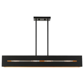 Soma Four Light Linear Chandelier, Textured Black With Brushed Nickel