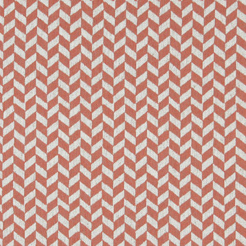 Persimmon and Off White Herringbone Check Upholstery Fabric By The Yard