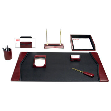 D7012, Burgundy Contemporary Leather, 8-Piece Desk Set