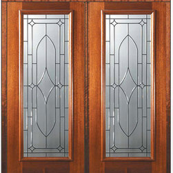 Pre-hung Double Door 80 Wood Mahogany Bourbon Full Lite Glass - Front Doors