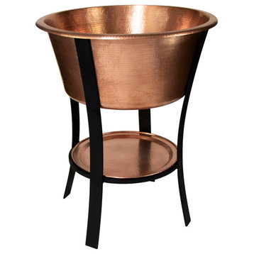 24" Round Bucket Hammered Copper Cooler, 16 Gauge