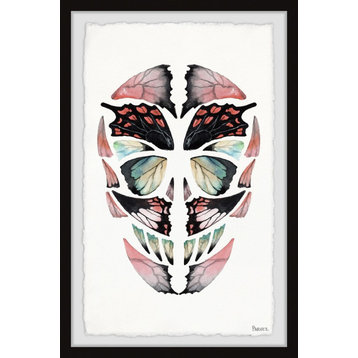"Red Kaleidoscope Butterfly Skull" Framed Painting Print, 12"x18"