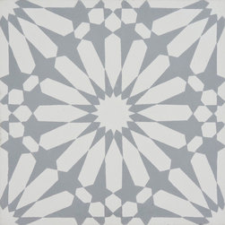 Moroccan Mosaic and Tile House - Alhambra Handmade Cement Tile, White/Gray, Sample - Wall And Floor Tile