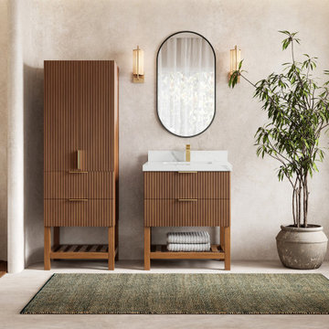 Catalina Teak 30 in W x 22 in D Free Standing Reeded Single Sink Bathroom Vanity