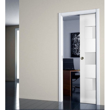 Sliding Pocket Door Opaque Glass / Sete 6933 White Silk, 18" X 80"