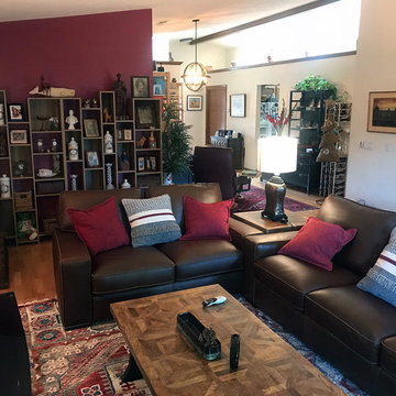 Red Wall With Geometric Shelving - Warm Living Room Update