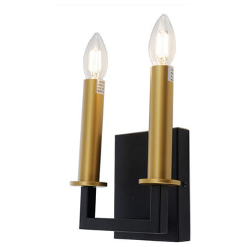 Celina 2-Light Double Wall Sconce, Black With Brass