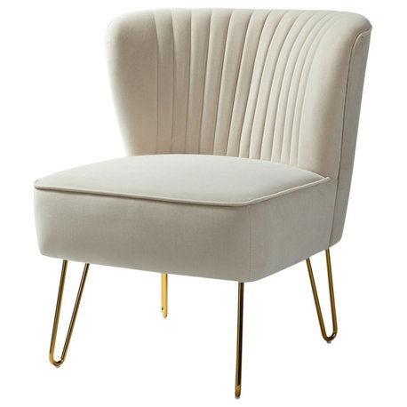 Tufted Side Chair With Golden Base, Tan