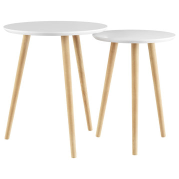 Lavish Home Pair Nesting Accent Tables With Circle Top, White