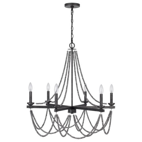 Ventura 6 Light Chandelier, Aged Silver