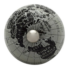 Globe World Map Cupboard Knob, Grey and Black