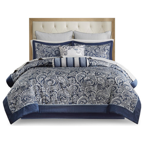 Madison Park Aubrey 5 Piece Jacquard Bedspread Set with Throw Pillows, Teal, Blue, King, Comforter & Sheet Set