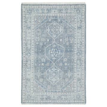 NuStory Bungalow Hand Knotted Abstract Area Rug in Light Blue, 5'x8'