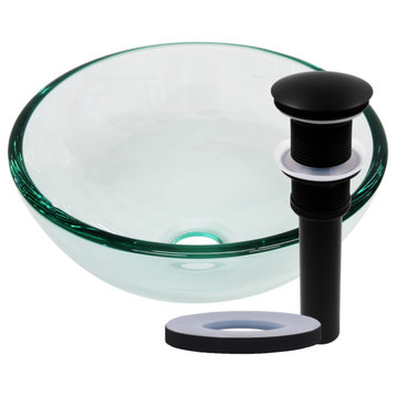 Bonificare Clear Mini 12" Glass Vessel Bathroom Sink with Drain, Matte Black