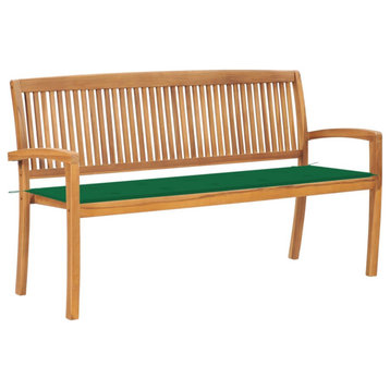 Vidaxl Stacking Garden Bench With Cushion 62.6" Solid Teak Wood