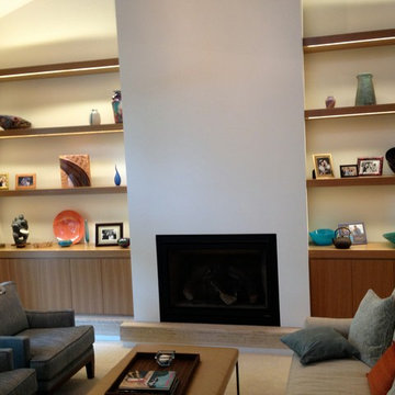 Slip Matched White Oak Dining Buffet/Table and Living Room Cabinetry