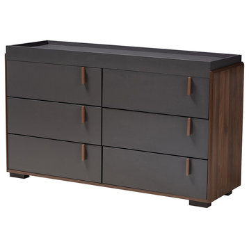 Dolores Contemporary Two-Tone Gray and Walnut 6-Drawer Dresser