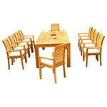 Teak Deals - 11-Piece Outdoor Teak Dining Set: 86" Rectangle Table, 10 Mas Stacking Chairs - Set includes: 86" Canberra Rectangle Fixed Dining Table and 10 Stacking Arm Chairs.