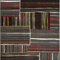Safi Dark Grey Rug with Multi-Striped Geometric Pattern - Area Rugs