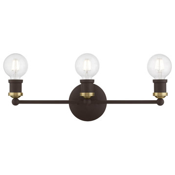 Lansdale 3 Light Bathroom Vanity Light, Bronze with Antique Brass Accents