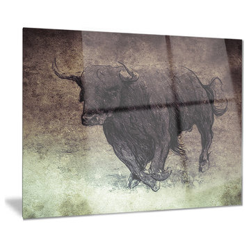 "Bull Running on Vintage Paper" Digital Glossy Metal Wall Art, 28"x12"