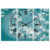 Blue Cherry Blossoms I Cabin and Lodge 3 Panels Metal Clock
