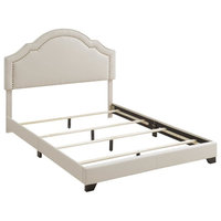 Shaped Back Upholstered Platform Bed, Linen Beige, King, 85.5"x80.5"x54.75"