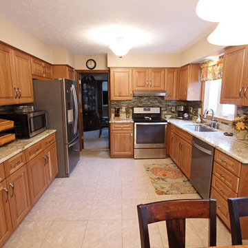 Refaced Lower Existing Cabinets, New Upper Wall Cabinets and Glass Backsplash