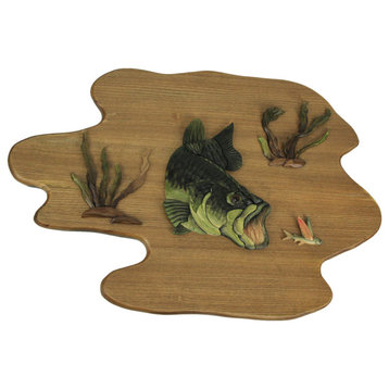 Hand Carved Wood Bass Wall Plaque Fish Home Lodge Decor Art Cabin Decoration
