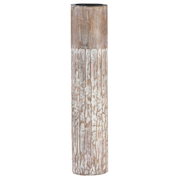 Wood, 14"H 2-Tone Textured Candle Holder, Brown