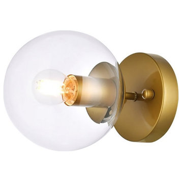 Living District Mimi 1-Light Metal Flush Mount in Brass and Clear