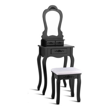 Modern Compact Vanity Makeup Dressing Table Stool Set, Black